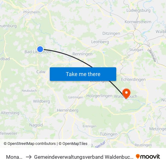 Monakam to Gemeindeverwaltungsverband Waldenbuch / Steinenbronn map