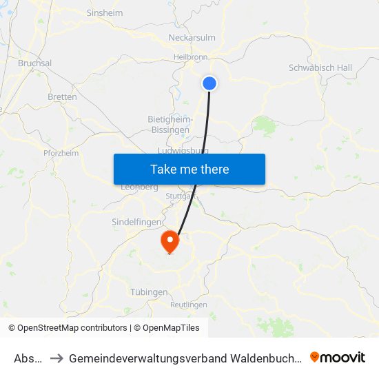 Abstatt to Gemeindeverwaltungsverband Waldenbuch / Steinenbronn map