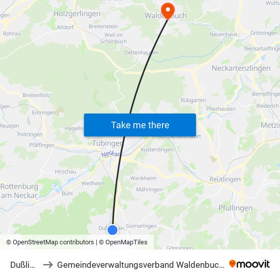 Dußlingen to Gemeindeverwaltungsverband Waldenbuch / Steinenbronn map