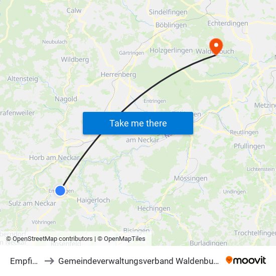 Empfingen to Gemeindeverwaltungsverband Waldenbuch / Steinenbronn map