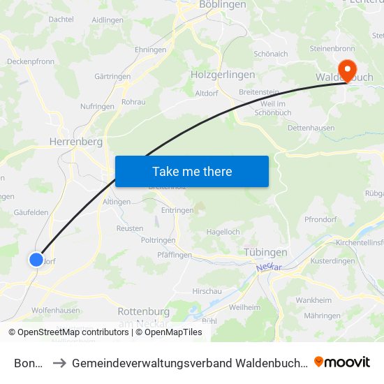 Bondorf to Gemeindeverwaltungsverband Waldenbuch / Steinenbronn map