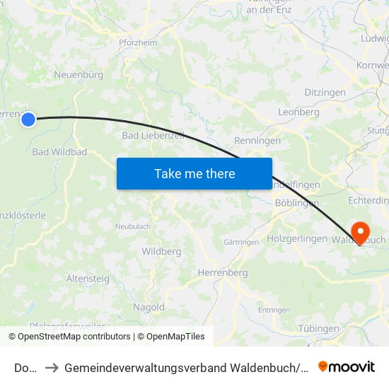 Dobel to Gemeindeverwaltungsverband Waldenbuch / Steinenbronn map