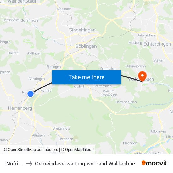 Nufringen to Gemeindeverwaltungsverband Waldenbuch / Steinenbronn map
