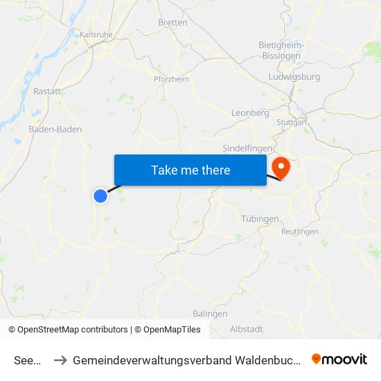 Seewald to Gemeindeverwaltungsverband Waldenbuch / Steinenbronn map