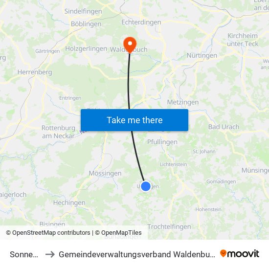 Sonnenbühl to Gemeindeverwaltungsverband Waldenbuch / Steinenbronn map