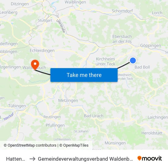 Hattenhofen to Gemeindeverwaltungsverband Waldenbuch / Steinenbronn map