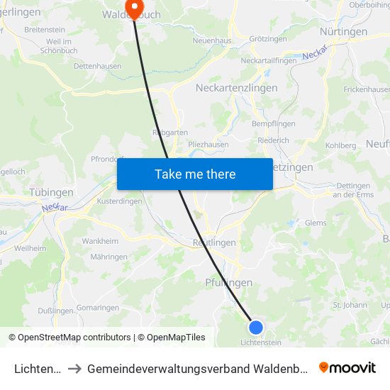 Lichtenstein to Gemeindeverwaltungsverband Waldenbuch / Steinenbronn map