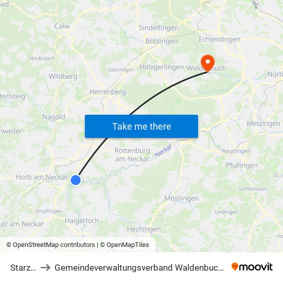 Starzach to Gemeindeverwaltungsverband Waldenbuch / Steinenbronn map