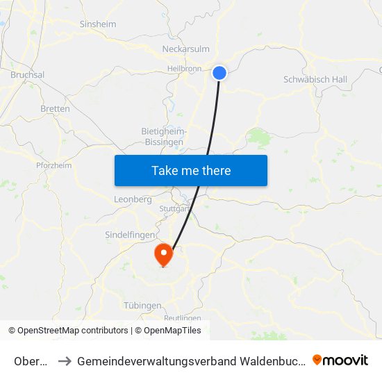 Obersulm to Gemeindeverwaltungsverband Waldenbuch / Steinenbronn map