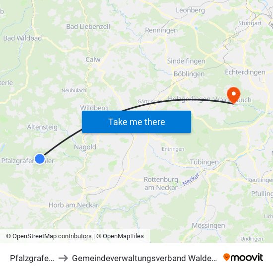 Pfalzgrafenweiler to Gemeindeverwaltungsverband Waldenbuch / Steinenbronn map