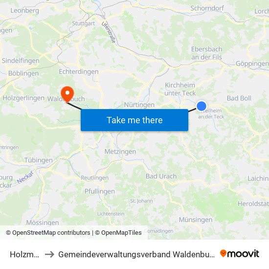 Holzmaden to Gemeindeverwaltungsverband Waldenbuch / Steinenbronn map