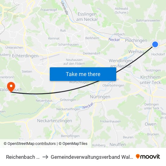 Reichenbach An Der Fils to Gemeindeverwaltungsverband Waldenbuch / Steinenbronn map