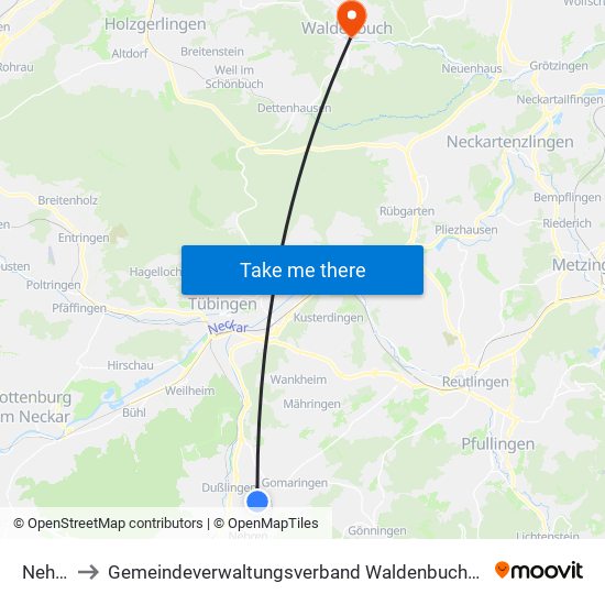 Nehren to Gemeindeverwaltungsverband Waldenbuch / Steinenbronn map