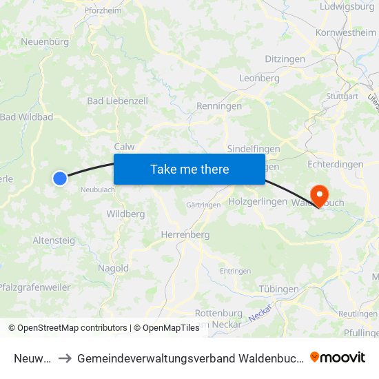 Neuweiler to Gemeindeverwaltungsverband Waldenbuch / Steinenbronn map