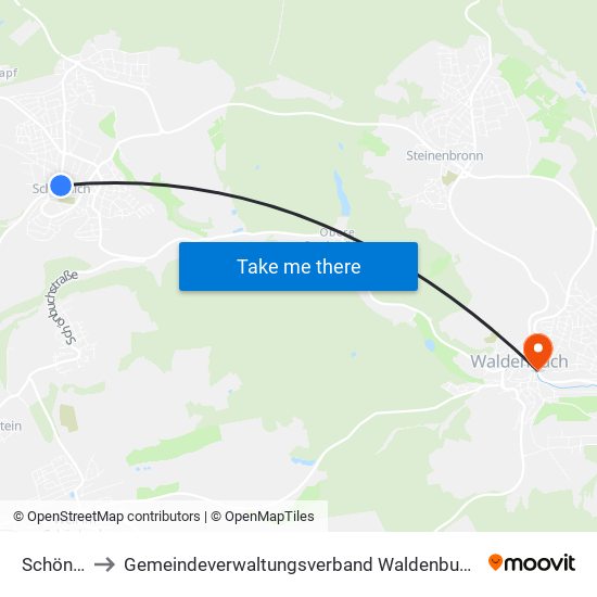 Schönaich to Gemeindeverwaltungsverband Waldenbuch / Steinenbronn map