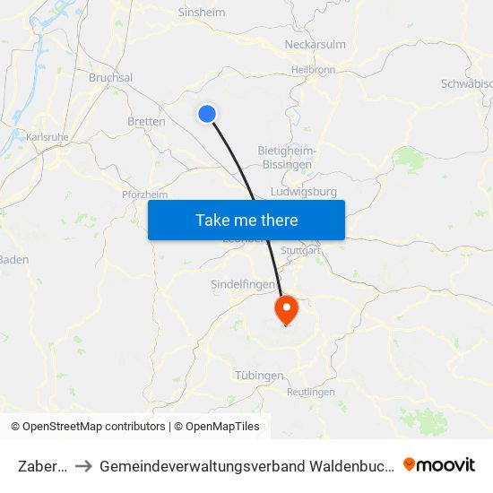 Zaberfeld to Gemeindeverwaltungsverband Waldenbuch / Steinenbronn map