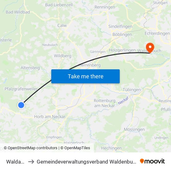 Waldachtal to Gemeindeverwaltungsverband Waldenbuch / Steinenbronn map