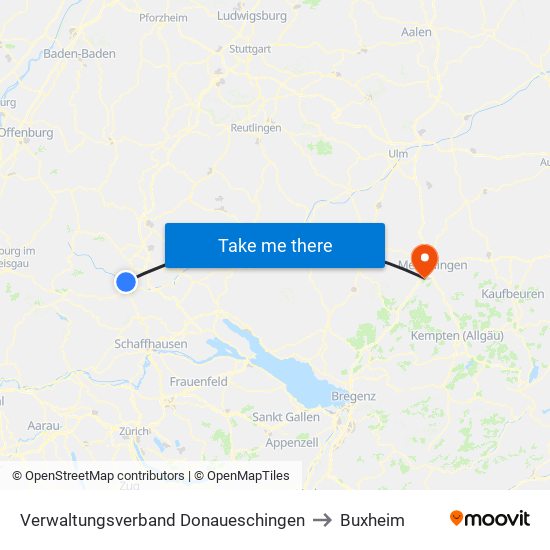 Verwaltungsverband Donaueschingen to Buxheim map