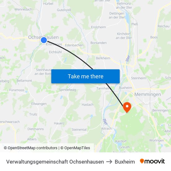 Verwaltungsgemeinschaft Ochsenhausen to Buxheim map