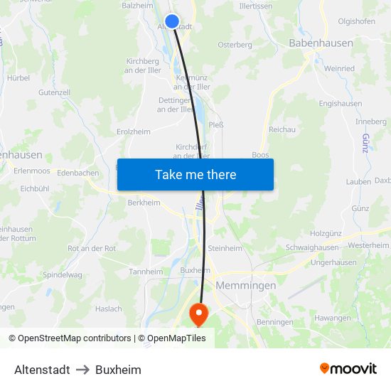 Altenstadt to Buxheim map