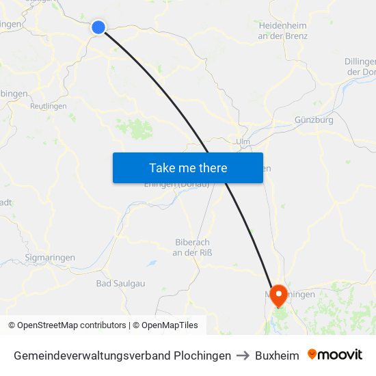 Gemeindeverwaltungsverband Plochingen to Buxheim map