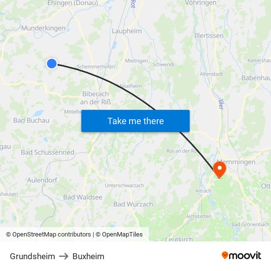 Grundsheim to Buxheim map