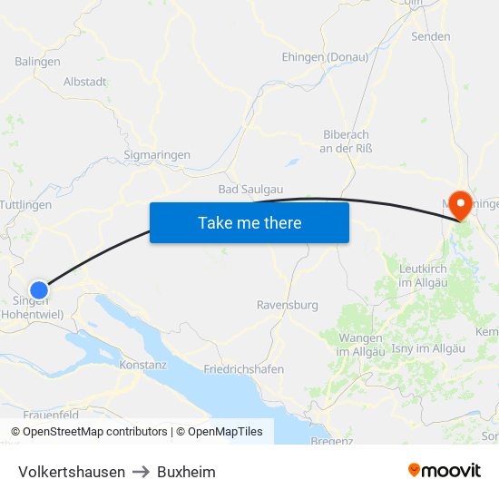 Volkertshausen to Buxheim map