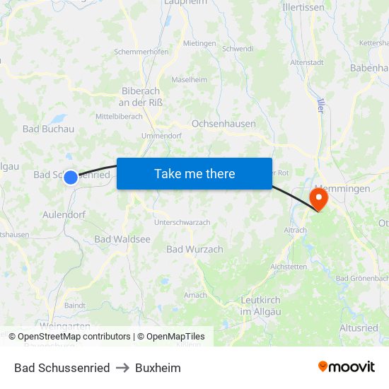 Bad Schussenried to Buxheim map