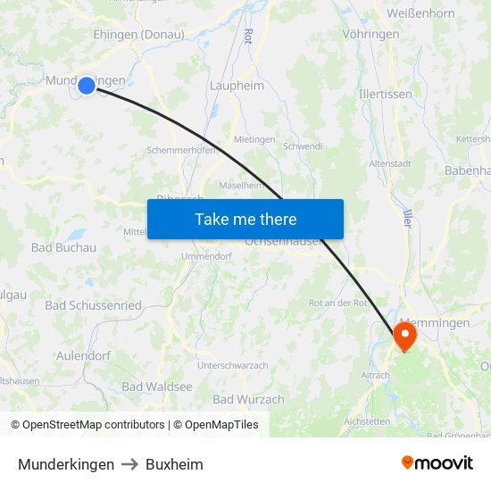 Munderkingen to Buxheim map