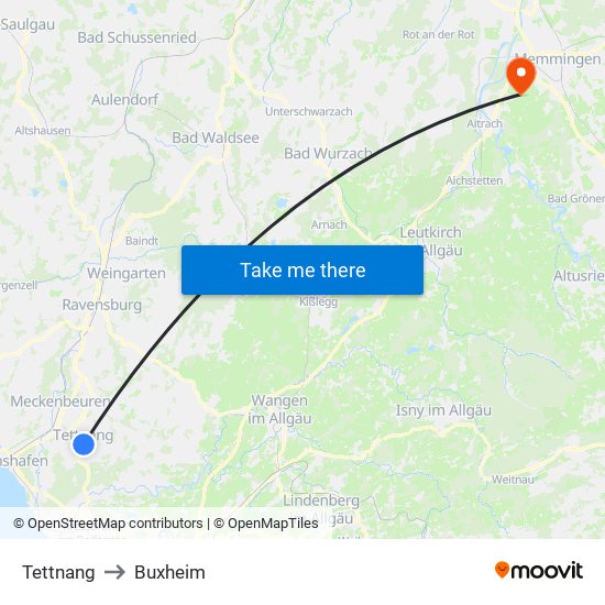 Tettnang to Buxheim map