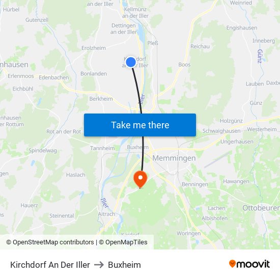 Kirchdorf An Der Iller to Buxheim map