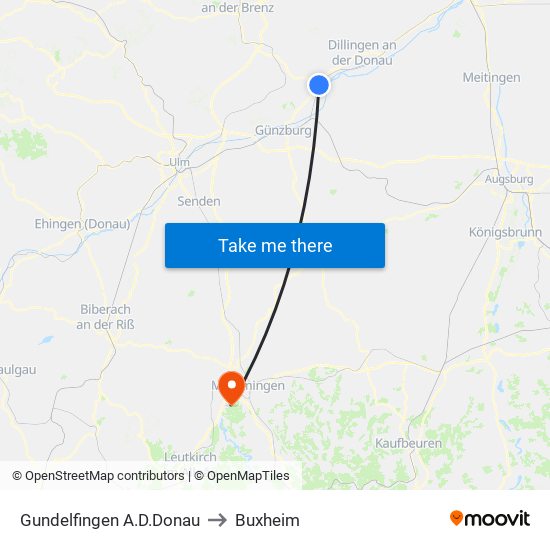 Gundelfingen A.D.Donau to Buxheim map