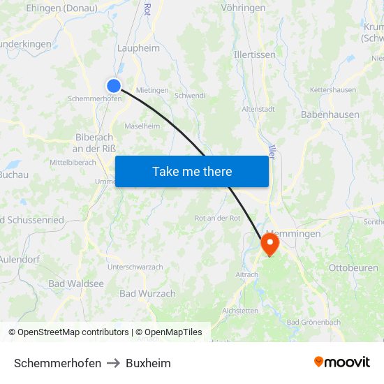 Schemmerhofen to Buxheim map