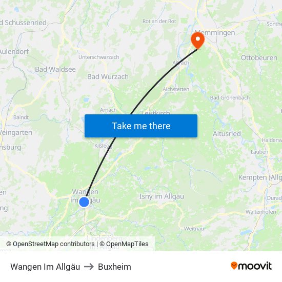 Wangen Im Allgäu to Buxheim map