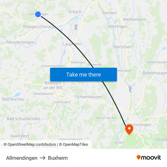 Allmendingen to Buxheim map