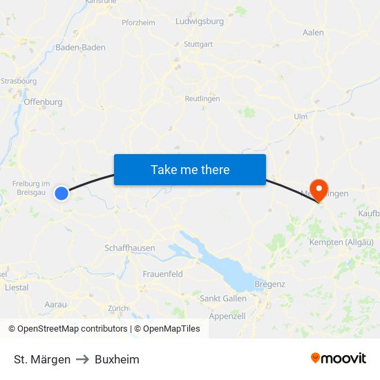 St. Märgen to Buxheim map
