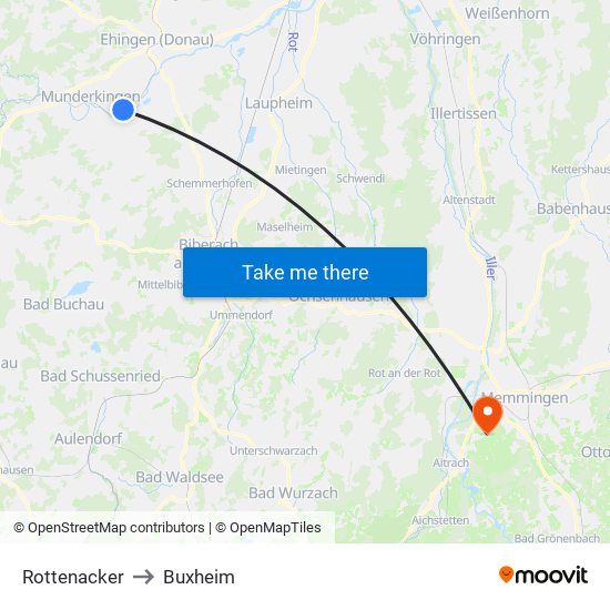 Rottenacker to Buxheim map