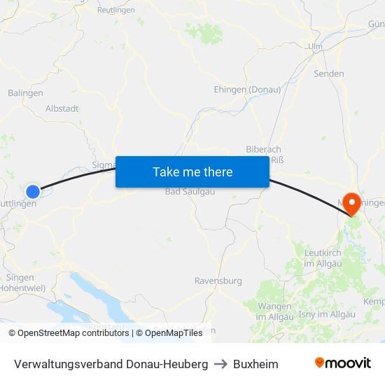 Verwaltungsverband Donau-Heuberg to Buxheim map