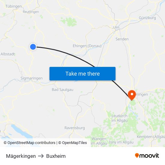 Mägerkingen to Buxheim map