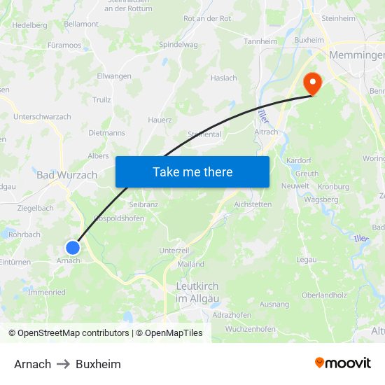 Arnach to Buxheim map