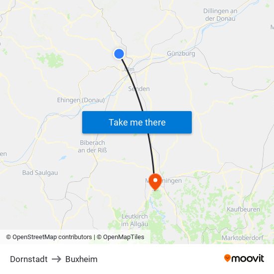 Dornstadt to Buxheim map