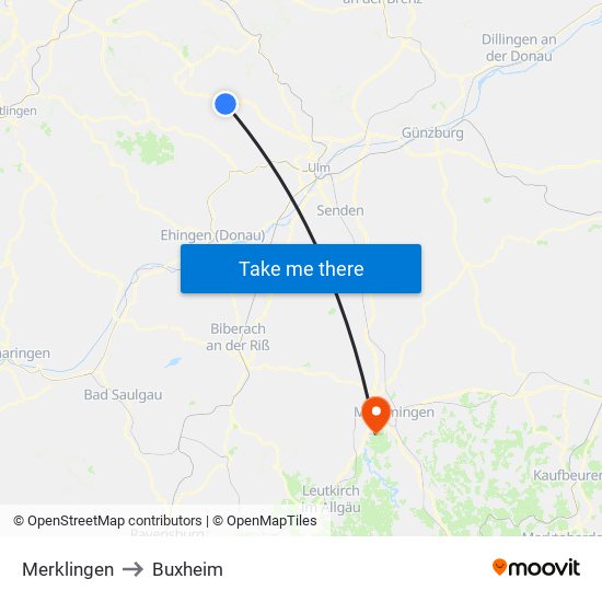 Merklingen to Buxheim map