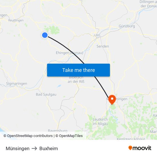 Münsingen to Buxheim map