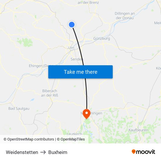 Weidenstetten to Buxheim map