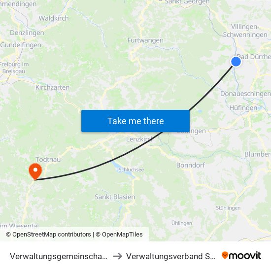 Verwaltungsgemeinschaft Villingen-Schwenningen to Verwaltungsverband Schönau Im Schwarzwald map