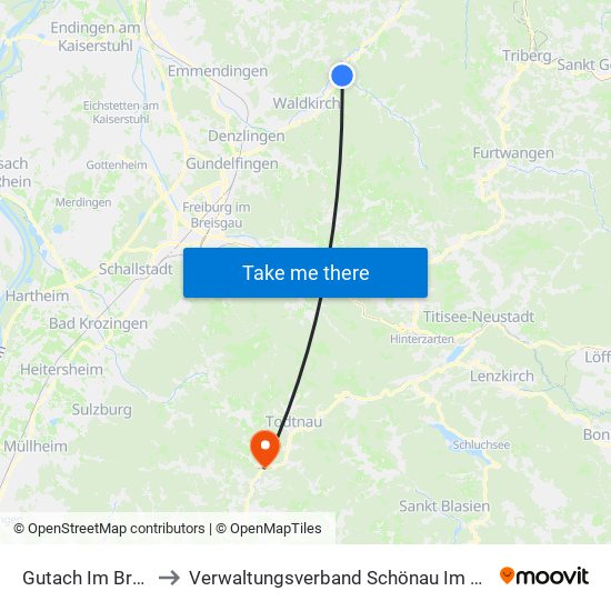 Gutach Im Breisgau to Verwaltungsverband Schönau Im Schwarzwald map