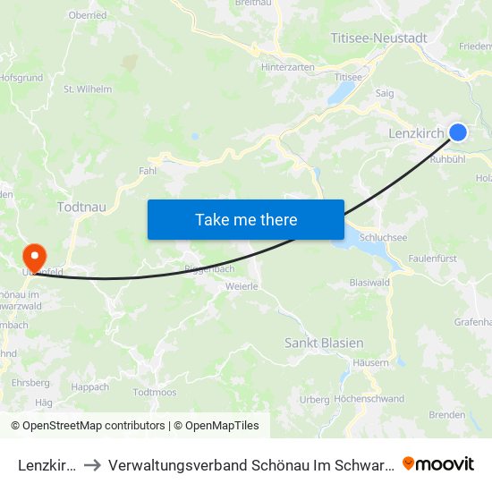 Lenzkirch to Verwaltungsverband Schönau Im Schwarzwald map