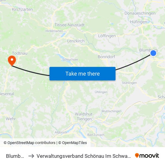 Blumberg to Verwaltungsverband Schönau Im Schwarzwald map
