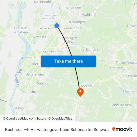 Buchheim to Verwaltungsverband Schönau Im Schwarzwald map