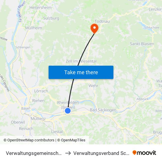 Verwaltungsgemeinschaft Rheinfelden (Baden) to Verwaltungsverband Schönau Im Schwarzwald map